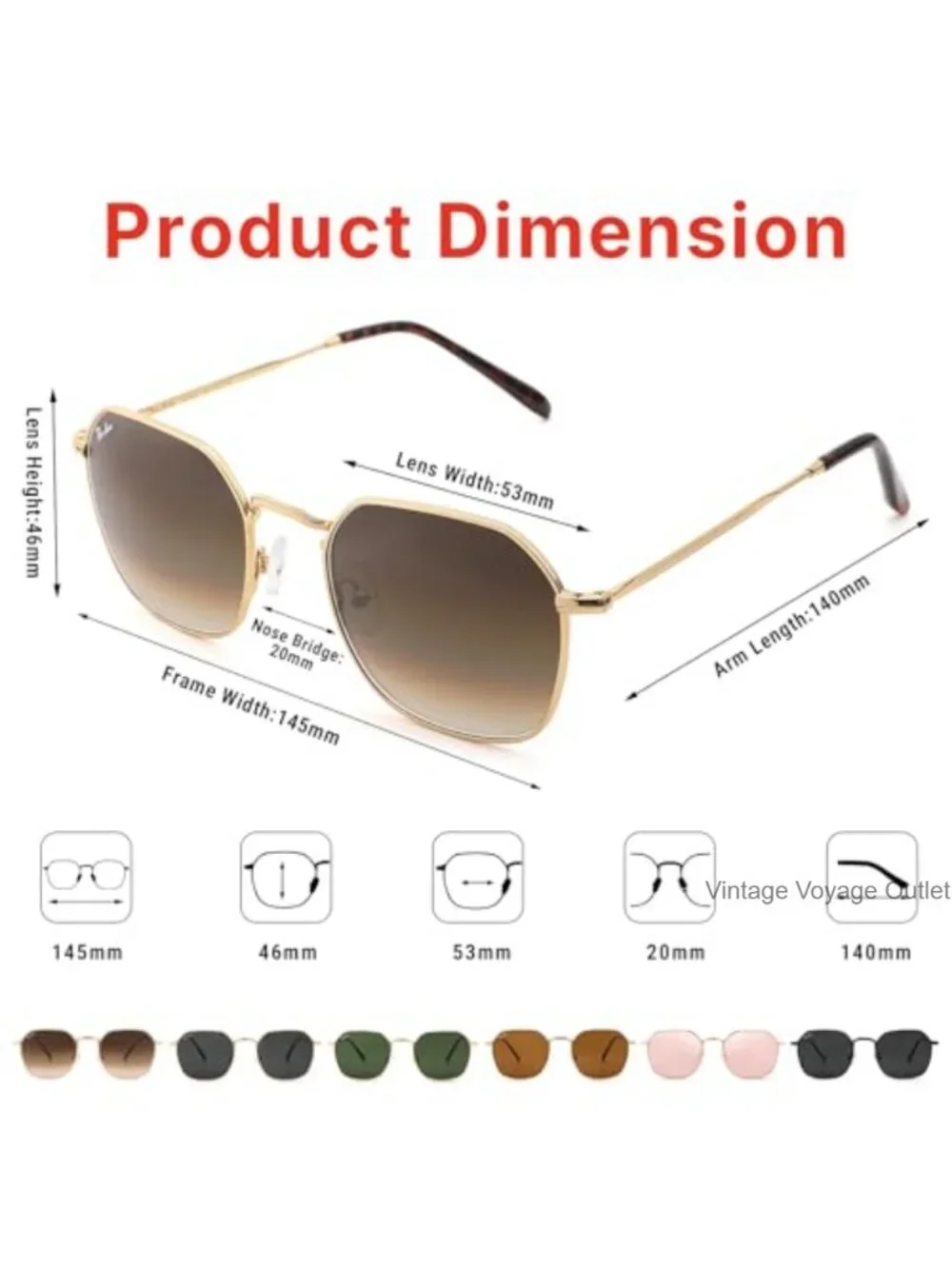 Hexagonal Sunglasses with 100% Real Glass Lens UV400 Metal Frame